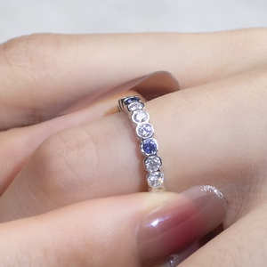 Women's White Gold Diamond Sapphire <b>Ring</b> Round Brilliant Cut Natural GIA Certified Classic Engagement Jewelry - Product Image 3