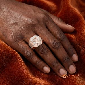 Mens Rose Gold Tone Moissanite Letter <b>Ring</b> Luxury Hip Hop <b>Statement</b> <b>Ring</b> Fashion Jewelry for Men - Product Image 3