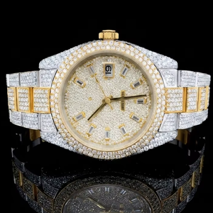 Reloj de Oro Bicolor con Moissanita VVS, Esfera con Diamantes Pavé, Índices Baguette, Bisel con Incrustaciones de Diamantes, Automático, Estilo Hip Hop - Product Image 1