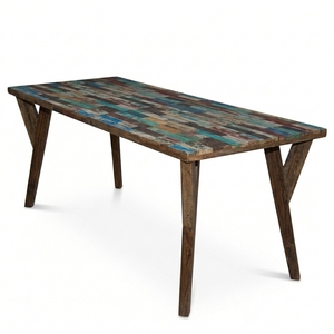 Mesa de Comedor Rectangular Minimalista DIVADI, Hecha a Mano con Madera Reciclada de Barco, Estilo Patchwork, Sistema Desmontable, para 6 Personas - Product Image 2
