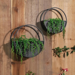 Pot de fleurs mural circulaire moderne en métal pour plantes vertes, design minimaliste, finition thermolaquée - Product Image 3