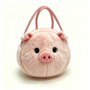 Sac à main rond personnalisé en peluche cochon rose, Sac à bandoulière en peluche cochon doux, Sac fourre-tout mignon en peluche cochon rose, Sac à poignée supérieure moelleux en forme d'animal - Product Image 5
