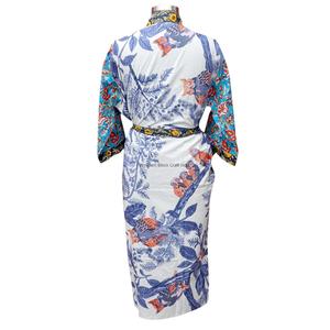 <b>Women</b> Floral Printed Long Robe V-Neck Three Quarter Sleeve Full Length Knitted Cotton Soft Quick Dry <b>Belt</b> Closure Fashion Spring - Product Image 6