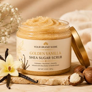 Golden Vanilla Shea Sugar <b>Body</b> <b>Scrub</b> Deep Exfoliating Moisturizing Skin Polishing <b>Scrub</b> with Natural Shea Butter for Wholesale - Product Image 1