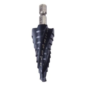 Punta da trapano a gradini multiuso in acciaio HSS al cobalto con rivestimento TiAlN, da 1/4 e 3/4 di pollice, a quattro scanalature a spirale, con codolo esagonale da 1/4 di pollice - Product Image 1