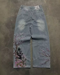 Jeans Herry Blossom para mujer, estilo baggy, denim, streetwear, pantalones anchos con bordado. - Product Image 5
