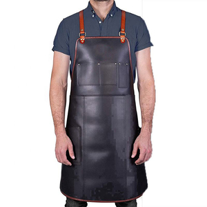 Men's Leather Bib <b>Apron</b> With Multiple Pockets Adjustable Straps For Restaurant Bar Bartender Use - Product Image 1