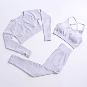 Conjunto de Yoga de 3 Piezas para Mujer, Color Sólido, Cintura Alta, Transpirable, Top Corto con Tirantes Cruzados - Product Image 5