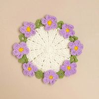 Adorables dessous-de-verre en crochet motif Myosotis, multicolores pastel - Napperons de table faits main durables pour tasses et verres, accent bohème printanier