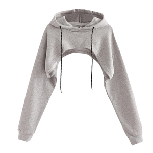 Sudadera con capucha de manga larga para mujer, talla grande, tejida, con cuello tipo hoodie, personalizable con logo, de alta calidad, para gimnasio. - Product Image 6