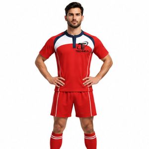 <b>Men</b>’s Red White <b>Navy</b> <b>Short</b> Sleeve Sports Jersey and <b>Shorts</b> Set Athletic Team Training Uniform Kit - Product Image 1