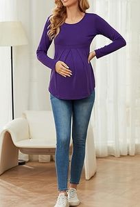 Camiseta de Maternidad para Mujer Embarazada, 100% Algodón, Color Morado, Manga Larga, para Verano - Product Image 5