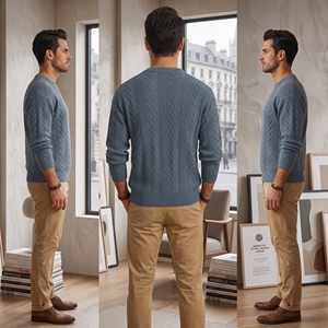 Pull en laine tricoté à motif géométrique pour homme, haut de gamme, à manches longues, décontracté, pour l'hiver, pour homme d'âge moyen - Product Image 6
