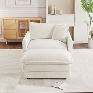 Sillón Moderno Tapizado en Chenilla Blanca con Reposapiés, Silla de Salón para Lectura, para Dormitorio - Product Image 2