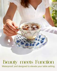 Sous-verre en résine pour bureau et table basse - Sous-verre bleu mignon avec fleurs séchées pour le travail, le bureau, la maison, la décoration extérieure, les cadeaux - Product Image 1