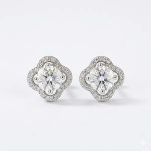 Four Leaf Clover <b>Earrings</b> 925 Sterling <b>Silver</b> Lab Diamond <b>Stud</b> <b>Earrings</b> for Women in 14K/18K White Gold Halo Set <b>Stud</b> <b>Earrings</b> - Product Image 1