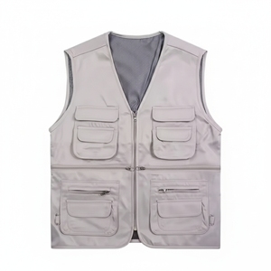 Men's Grey Multi-Pocket Zipper <b>Vest</b> Casual V-Neck Quick Dry Polyester Workwear Outerwear Spring <b>Utility</b> <b>Vest</b> - Product Image 6