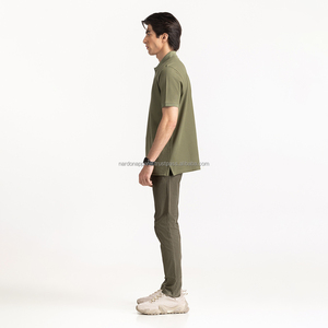 Nardon Apparel Hombre Slim Fit Impreso para Polos Patrón Sólido Manga Corta Botón Abajo Casual Elegante Tejido Texturizado - Product Image 5