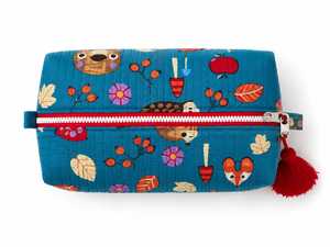 Bolsa de Cosméticos Impermeable Ecológica de Algodón Acolchado con Estampado de Animales de Dibujos Animados, Tamaño Mediano, Cierre de Cremallera, Bolsa de Viaje Portátil Azul - Product Image 3