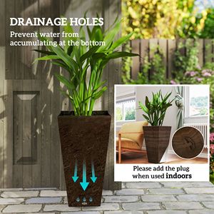 Ensemble de 3 jardinières hautes d'extérieur en plastique imitation bois brun, pots à fleurs de 28 pouces avec trous de drainage - Product Image 5