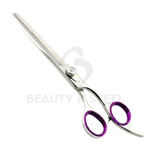 Professional Stainless Steel Hair Cutting Scissors with Teal Green Finger <b>Rings</b> and Ergonomic Offset Handle Grip - Product Image 6