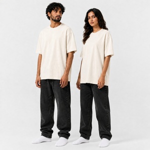 Unisex <b>Cream</b> Oversized Cotton T Shirt with Drop Shoulder Crew Neck Short Sleeves and Relaxed Fit <b>for</b> Everyday Casual Streetwear - Product Image 2