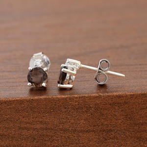 Solid 925 Sterling <b>Silver</b> <b>Stud</b> Earrings Round Faceted Smoky Quartz Zircon Claw Setting Classic Women's Fine Jewelry Everyday Wea - Product Image 5