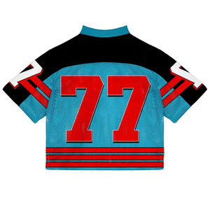 Camiseta de fútbol de malla tejida oversize con cuello en V y corte cropped estilo boxy para hombre, de fabricante American Vintage Soccer Jerseys France. - Product Image 3