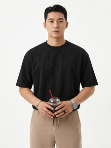 Camiseta de hombre de nuevo estilo y moderna, de algodón grueso, oversize, con paneles y lavado ácido, con costuras en contraste, estilo Hip Hop, al por mayor - Product Image 4