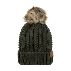 Gorro de Punto Verde con Pompón de Piel, Unisex, para Invierno, Uso Casual al Aire Libre, Talla Adulto 56-58CM - Product Image 4