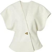 Camisetas de Mujer al por Mayor, Estilo Vintage, Holgadas, de Felpa, con Botones y Estampado Personalizado, Ecológicas, de Poliéster Teñido Liso, de Alta Calidad