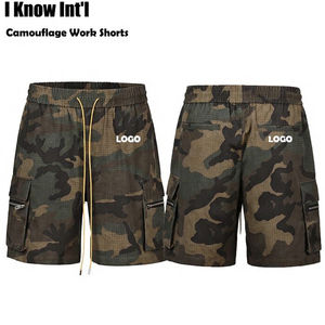 Shorts cargo camouflage Ripstop personnalisés pour hommes, streetwear, tactiques, multi-poches, fermeture éclair, shorts camouflage tendance, taille élastique, cordon de serrage - Product Image 2
