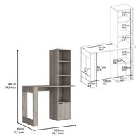 DEPOT E SHOP Escritorio Ripley gris claro con estantería y gabinete, conjunto de escritorio funcional para computadora