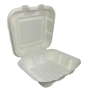 Contenedor biodegradable tipo clamshell de 8.5 pulgadas de Taiwán, libre de PFAS, 38g, L*W*D: 420*204*49mm, fabricado en fábrica, 100% biodegradable - Product Image 1