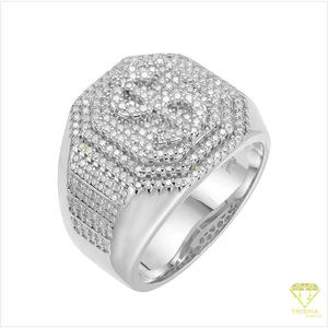 Luxury 925 Sterling Silver Moissanite Diamond Men's <b>Ring</b> with Bold Geometric Cocktail <b>Ring</b> with <b>Crystal</b> Look - Product Image 1