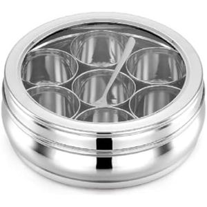 Luxury Brass Finish Metal <b>Spices</b> <b>Box</b> Round Masala Dani Set with Etched Lid 7 Compartments Kitchen <b>Spice</b> Storage Container <b>Box</b> - Product Image 2