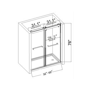 Porta doccia a doppia cornice scorrevole nero opaco 56-60X76 pollici con funzione di chiusura morbida e vetro trasparente da 3/8 pollici - Product Image 3