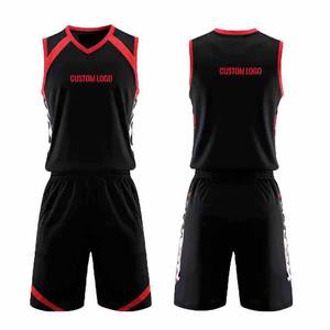 สินค้ามาใหม่ สีแดงดำ โพลีเอสเตอร์ 100% ชุดกีฬาบาสเก็ตบอลสำหรับผู้ใหญ่และเด็ก แห้งเร็ว ระบายอากาศได้ดี เหมาะสำหรับกิจกรรมกลางแจ้ง แบบ unisex สำหรับทีม - Product Image 1
