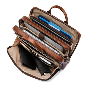 Custom Genuine <b>Leather</b> Unisex Briefcase Vintage Style Soft Handle Zipper Closure Brown <b>Laptop</b> Bag Business <b>Leather</b> <b>Backpack</b> Bags - Product Image 4