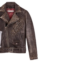 Veste en cuir véritable lavé pour femme, style moto, avec fermeture éclair décorative, coupe classique, couleur unie, col rabattu, élégante