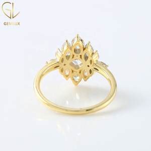 Asscher Cut Moissanite Diamond Cluster <b>Ring</b>, Vintage Style <b>Ring</b>, 14k Gold Floral Halo Cluster Engagement <b>Ring</b> For Women - Product Image 5