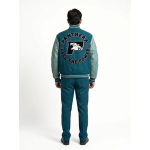 Custom Men's Premium Woven Embroidered Melton Wool Letterman Suit Varsity Jacket <b>Trouser</b> Set Leather Sleeves Front OEM XL Spring - Product Image 2
