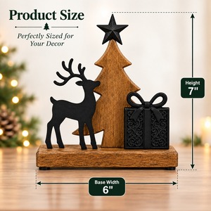 Wooden <b>Christmas</b> Tree Reindeer Gift <b>Box</b> Decor Rustic Holiday Tabletop Ornament Set Winter Theme Animal Design Laser Cut - Product Image 3