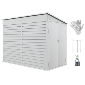 5FT X 9FT <b>White</b> Outdoor Storage Shed Waterproof Lean-to with <b>Foundation</b> Lockable Doors and Gloves for Patio Lawn Backyard - Product Image 1
