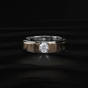 Bague de fiançailles pour homme en diamant rond de 0,5 ct certifié IGI, bicolore, provenant d'un fournisseur indien, diamant cultivé en laboratoire. - Product Image 1
