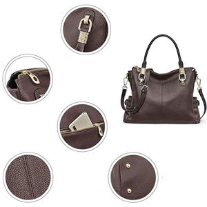 Sac fourre-tout en cuir véritable pour femme, sac à bandoulière grainé avec fermeture éclair et sangle réglable pour les voyages quotidiens - Product Image 2