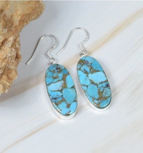 Wholesale Natural Blue Copper Turquoise <b>Earrings</b> 925 Sterling <b>Silver</b> Handmade Oval Drop <b>Dangle</b> Women's Gift Vintage - Product Image 1