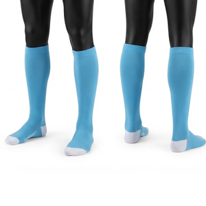 Premium Quality Cotton Polyester Woven Scrub <b>Socks</b> 200 GSM Sky Blue <b>Knee</b> <b>High</b> <b>White</b> Toe Heel Custom Logo Unisex Sports Work - Product Image 1