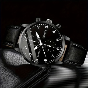 5pcs/set <b>Black</b> Men <b>Watch</b> Set Fashionable Man <b>Watches</b> With Leather Bracelets - Product Image 5