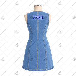 เสื้อผ้าสตรีชมรมกรีกเซต้าฟิเบต้าขายส่ง ชุดเดรสยีนส์สั้นปักลายปี 1920 แบบไม่มีแขน เสื้อแจ็คเก็ตยาว - Product Image 2